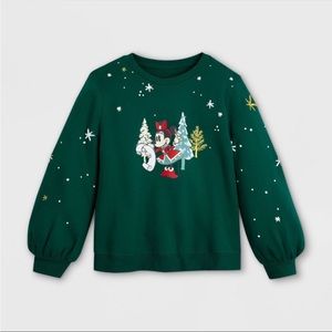 Women’s Disney Minnie Mouse Crew Neck Fleece Sweatshirt - Green